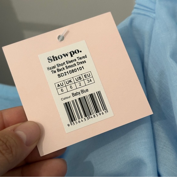 Showpo 2 Sky Blue Hazel Short Puff Sleeve Tiered Tie Back Smock Dress NEW - Picture 6 of 9